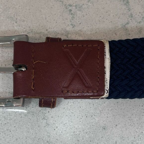 Puma Golf Jackpot Braided Weave Belt Men's 43" Navy With Brown Leather Stretch - Picture 1 of 5